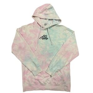 80Eighty Mens Tie Dye Hoodie Pastel Pink Blue Logo Pullover Sweatshirt Medium